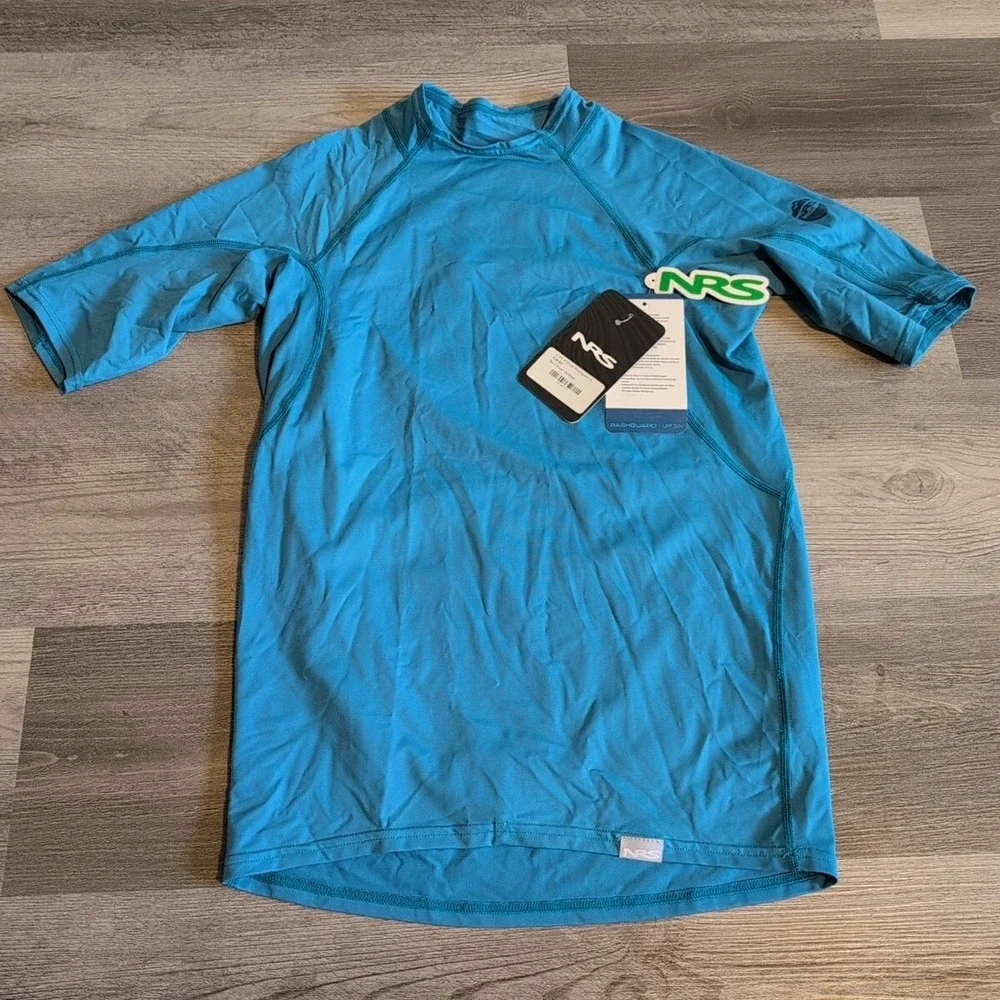 NEW NRS‎ H2CORE Rash Guard Men's S Short Sleeve Blue Fjord Water Sports Fishing